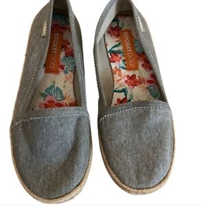 Rocket Dog Shoes Womens Size 6.5 Denim Espadrille Flats Slide On Blue Tan White